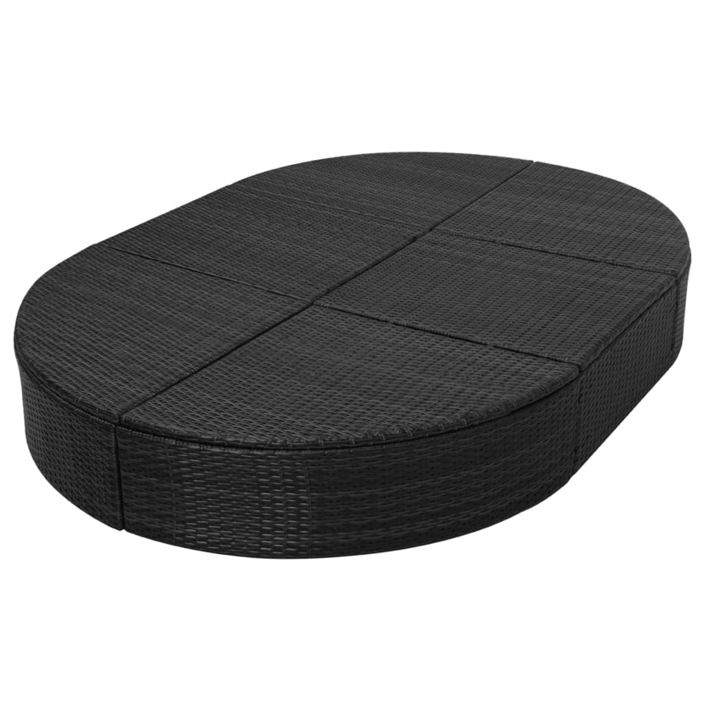Loungebed met kussen poly rattan zwart is nu te koop bij PeponiXL, paradijselijk wonen!