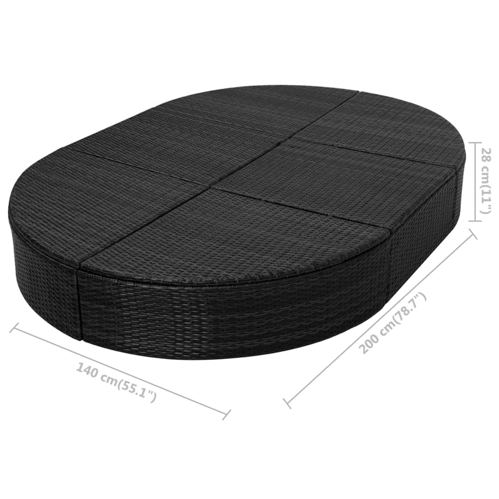 Loungebed met kussen poly rattan zwart is nu te koop bij PeponiXL, paradijselijk wonen!
