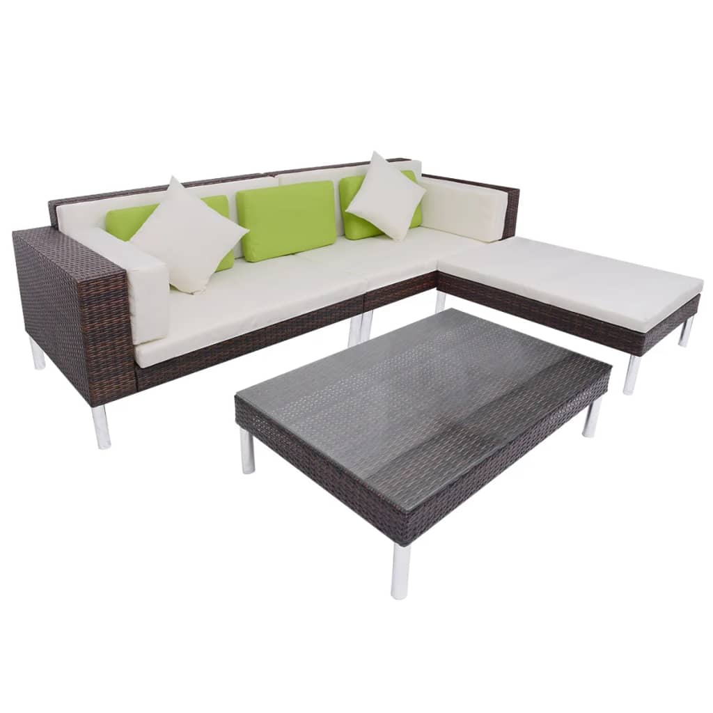 4-delige Loungeset met kussens poly rattan bruin is nu te koop bij PeponiXL, paradijselijk wonen!