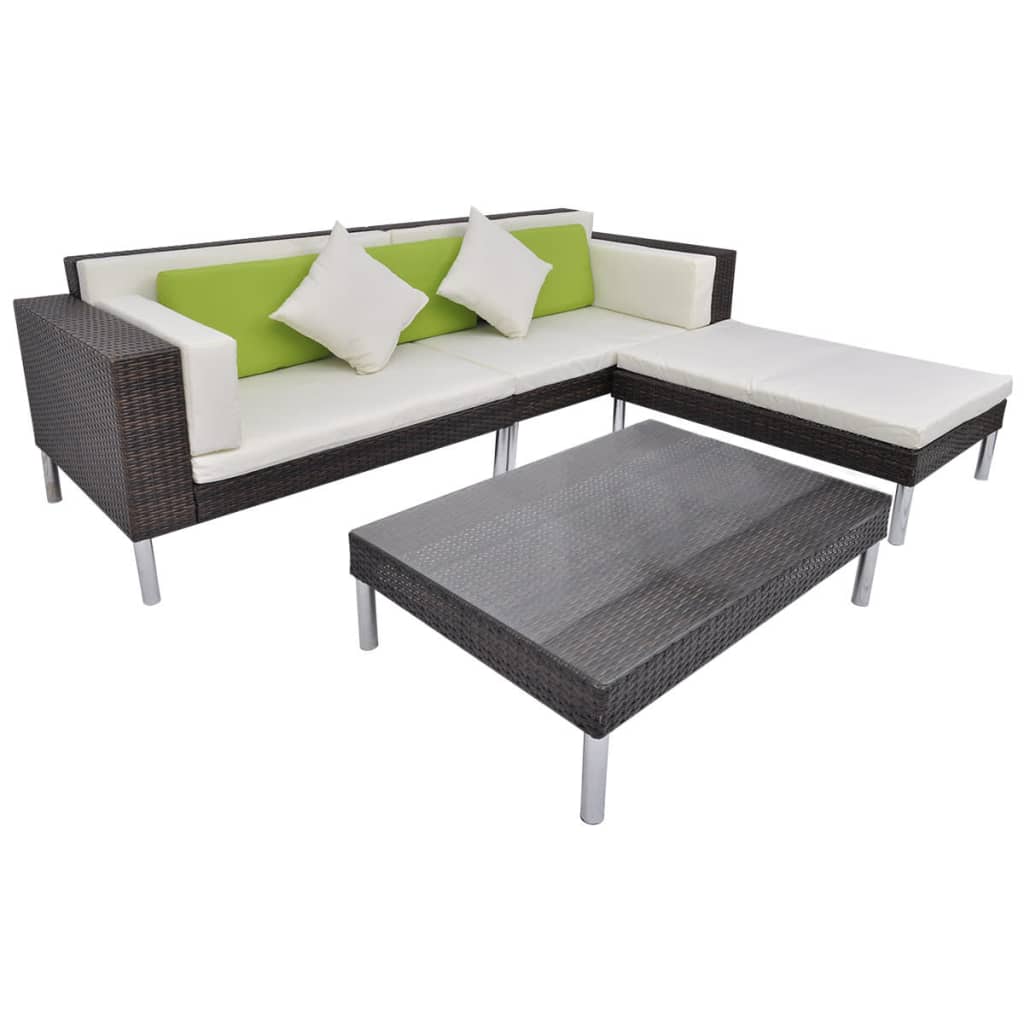4-delige Loungeset met kussens poly rattan bruin is nu te koop bij PeponiXL, paradijselijk wonen!