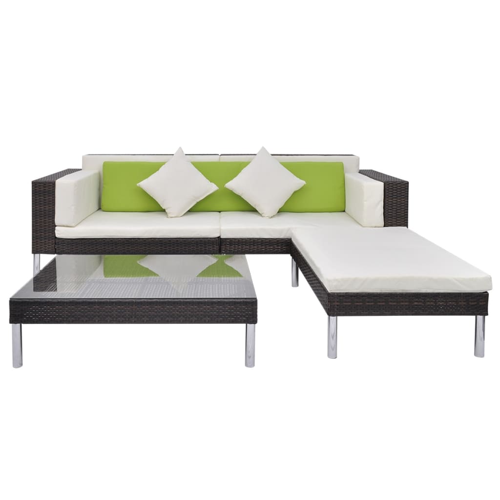 4-delige Loungeset met kussens poly rattan bruin is nu te koop bij PeponiXL, paradijselijk wonen!