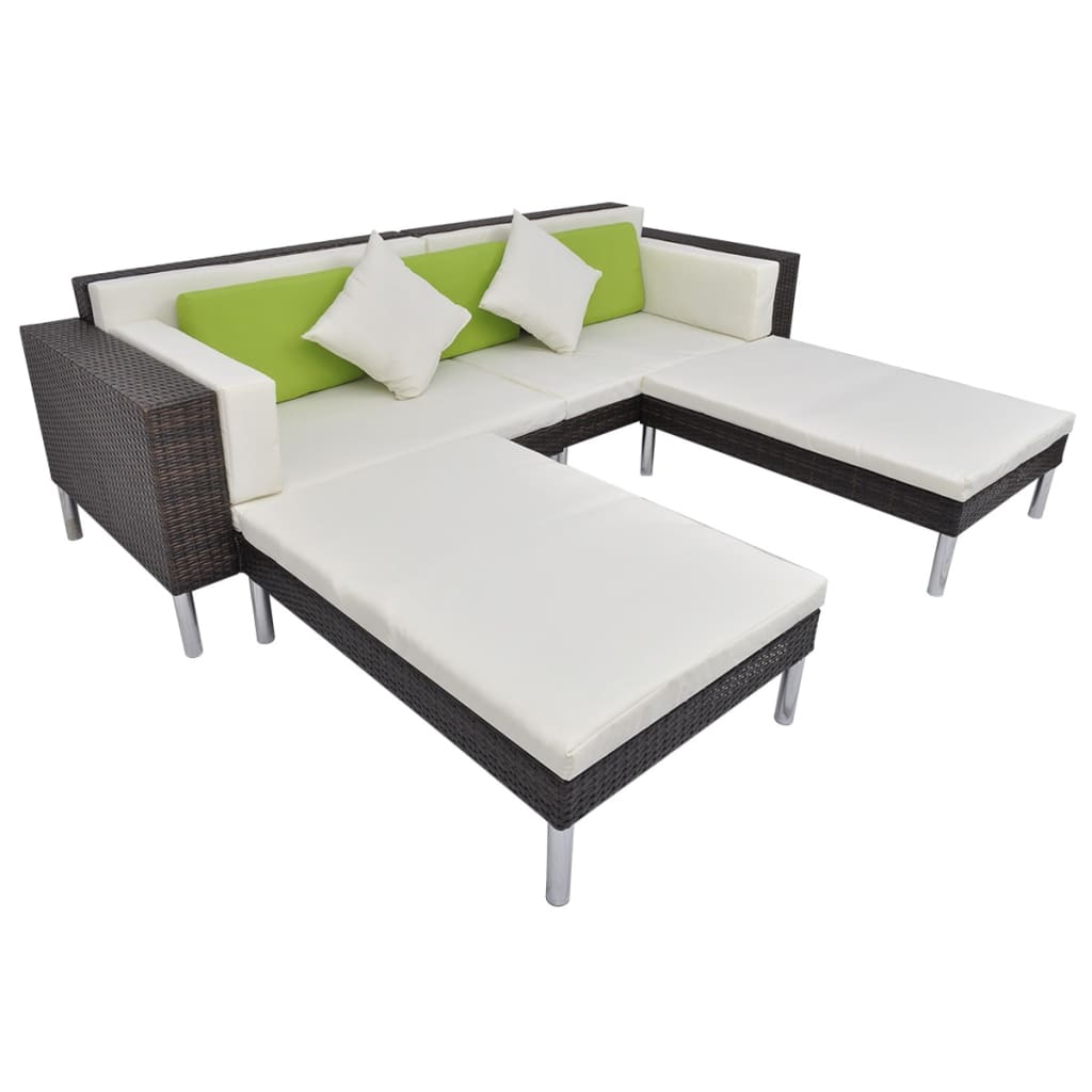 4-delige Loungeset met kussens poly rattan bruin is nu te koop bij PeponiXL, paradijselijk wonen!