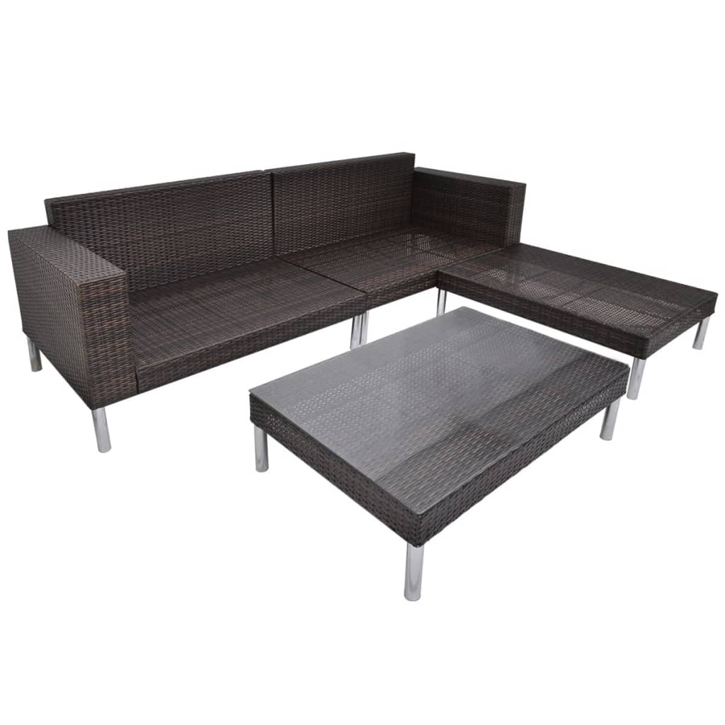 4-delige Loungeset met kussens poly rattan bruin is nu te koop bij PeponiXL, paradijselijk wonen!