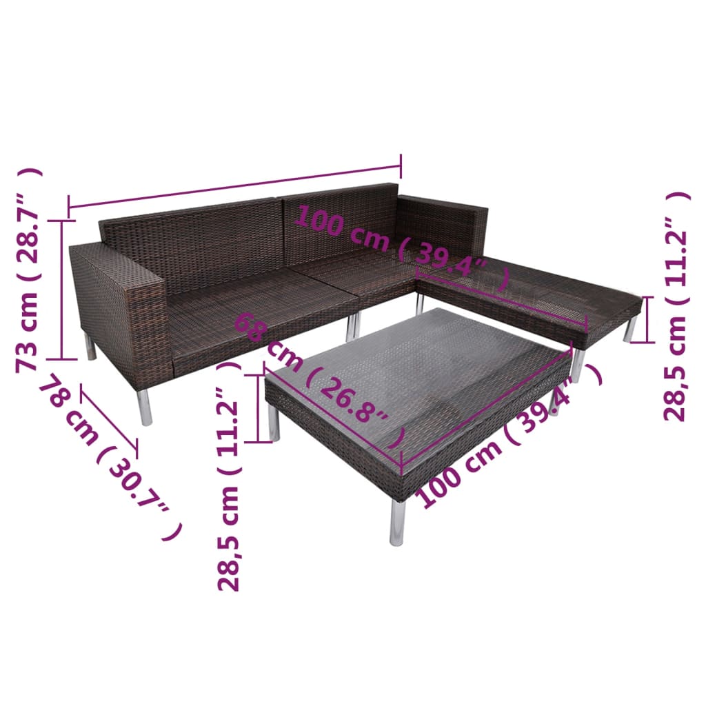 4-delige Loungeset met kussens poly rattan bruin is nu te koop bij PeponiXL, paradijselijk wonen!