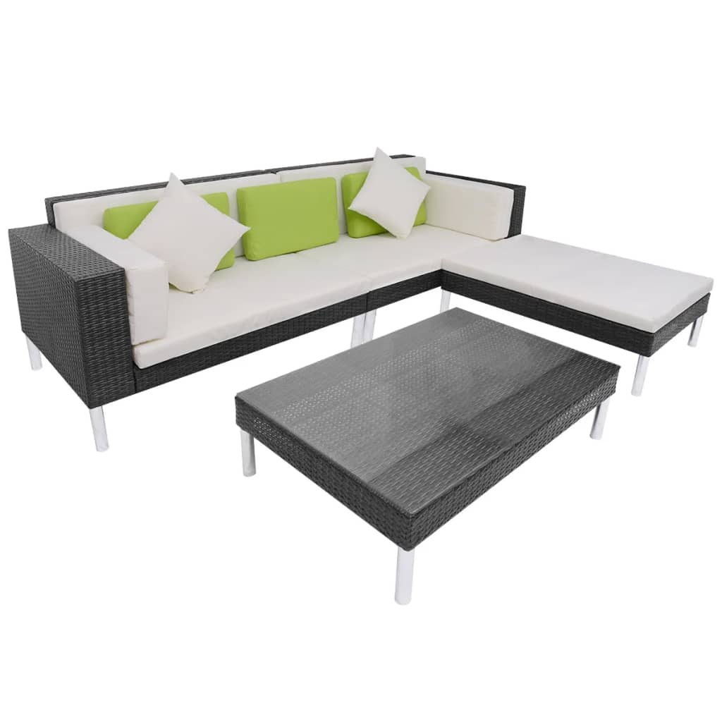 4-delige Loungeset met kussens poly rattan zwart is nu te koop bij PeponiXL, paradijselijk wonen!