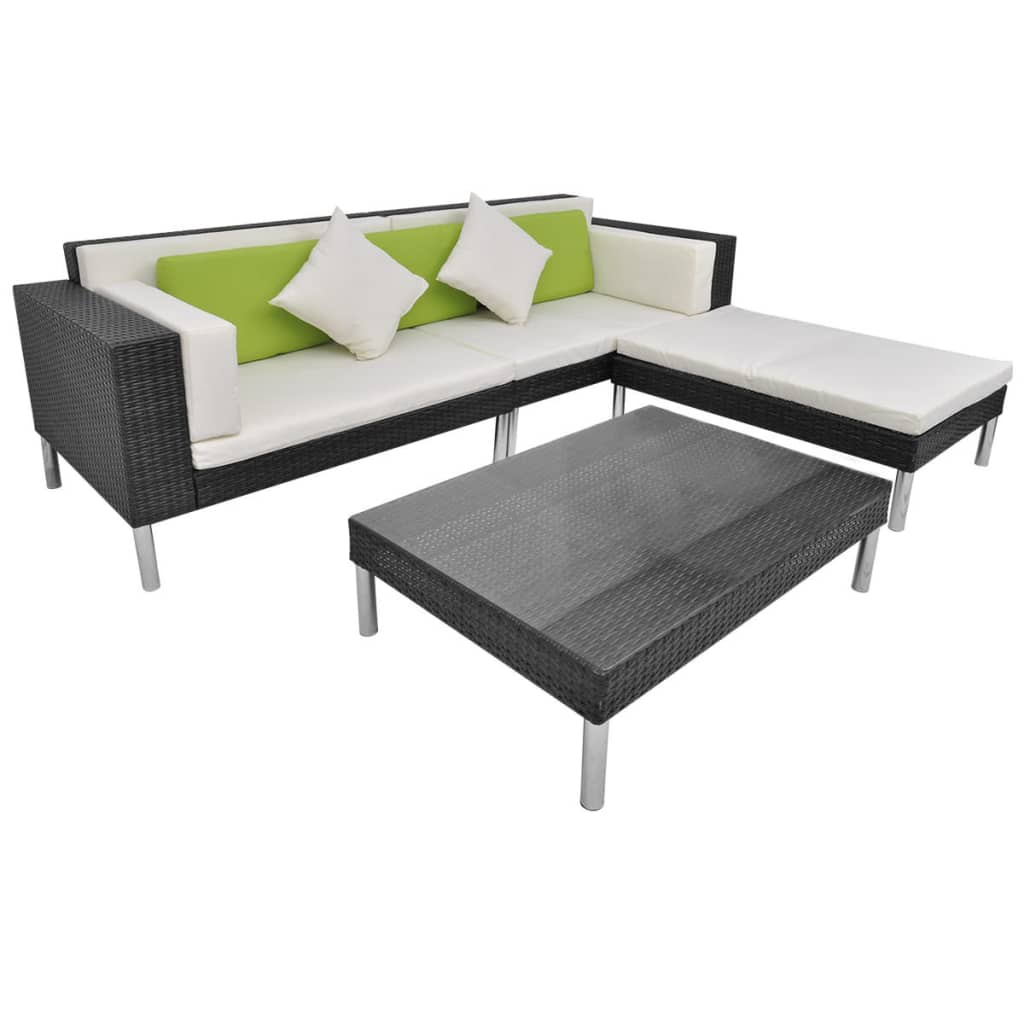4-delige Loungeset met kussens poly rattan zwart is nu te koop bij PeponiXL, paradijselijk wonen!