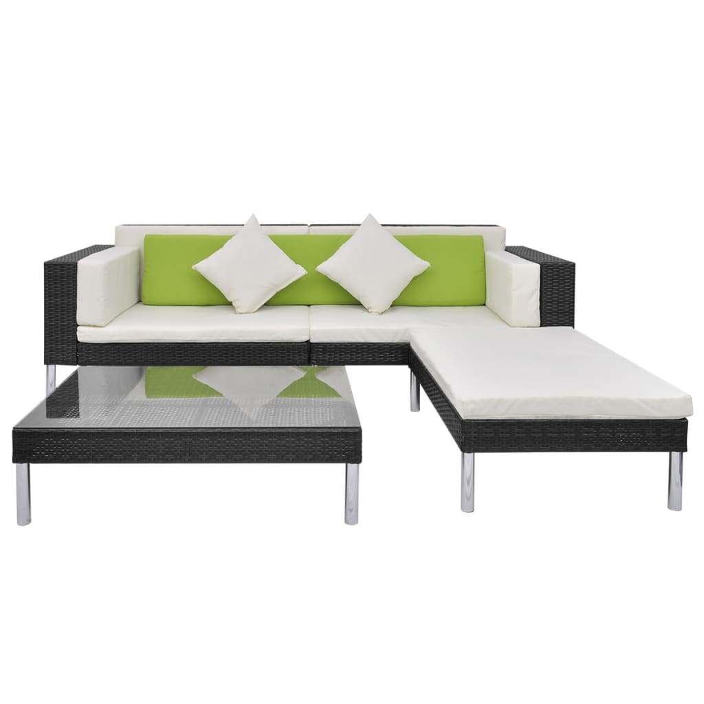 4-delige Loungeset met kussens poly rattan zwart is nu te koop bij PeponiXL, paradijselijk wonen!