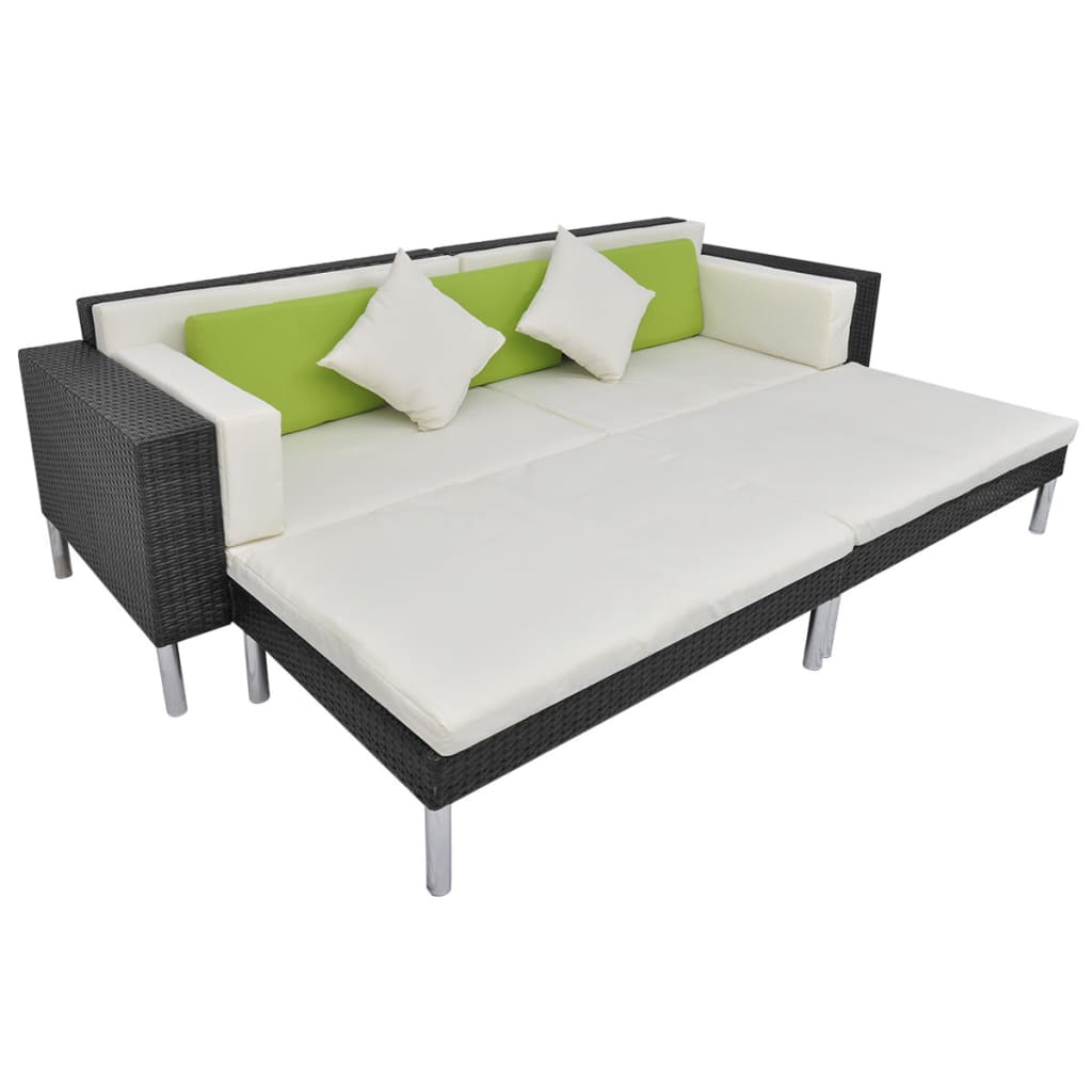 4-delige Loungeset met kussens poly rattan zwart is nu te koop bij PeponiXL, paradijselijk wonen!