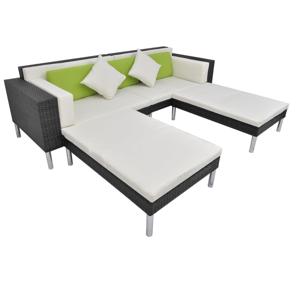 4-delige Loungeset met kussens poly rattan zwart is nu te koop bij PeponiXL, paradijselijk wonen!