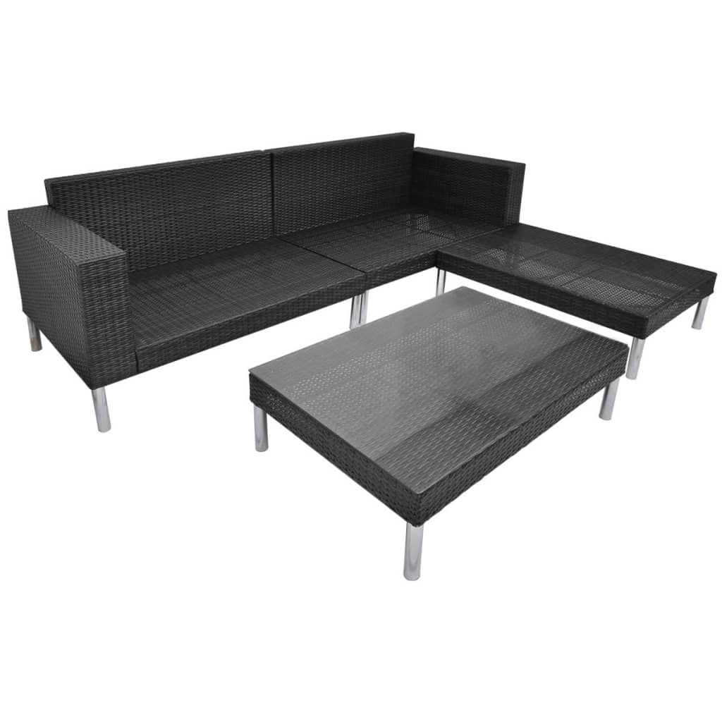 4-delige Loungeset met kussens poly rattan zwart is nu te koop bij PeponiXL, paradijselijk wonen!