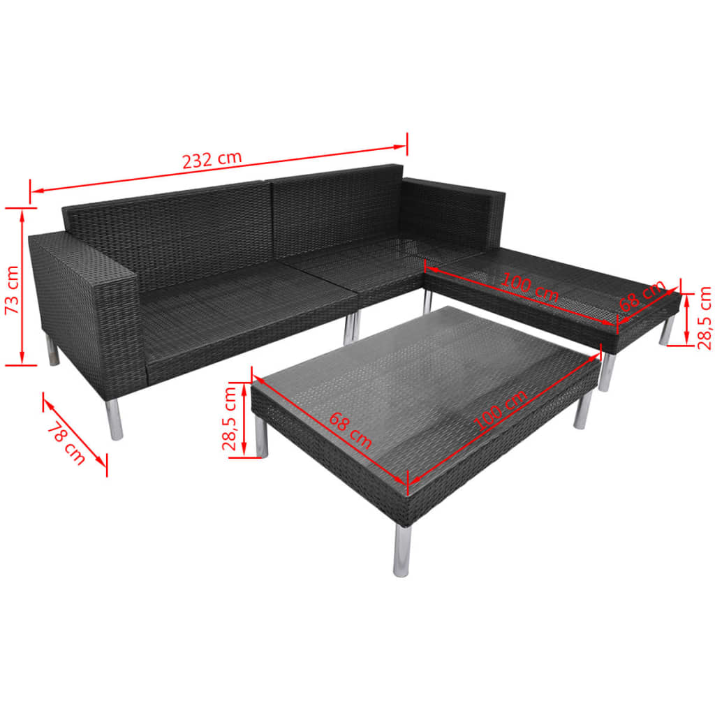 4-delige Loungeset met kussens poly rattan zwart is nu te koop bij PeponiXL, paradijselijk wonen!