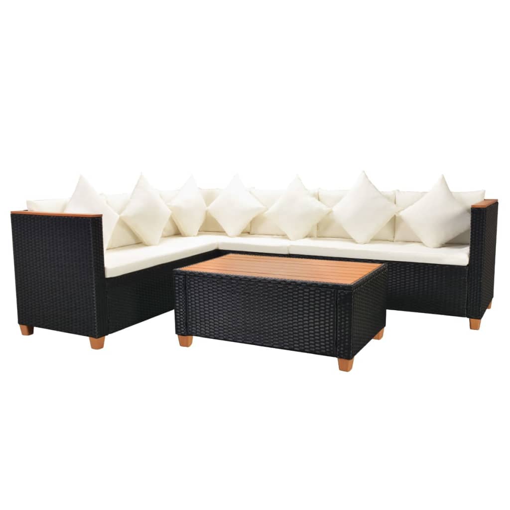 4-delige Loungeset met kussens poly rattan zwart is nu te koop bij PeponiXL, paradijselijk wonen!