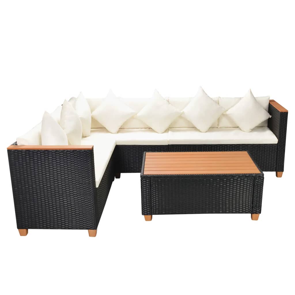 4-delige Loungeset met kussens poly rattan zwart is nu te koop bij PeponiXL, paradijselijk wonen!