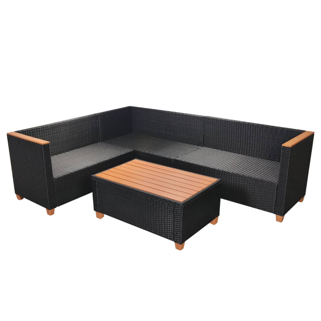 4-delige Loungeset met kussens poly rattan zwart is nu te koop bij PeponiXL, paradijselijk wonen!