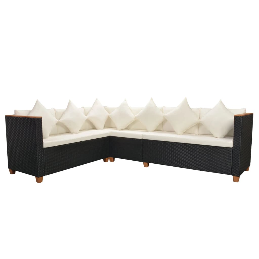 4-delige Loungeset met kussens poly rattan zwart is nu te koop bij PeponiXL, paradijselijk wonen!