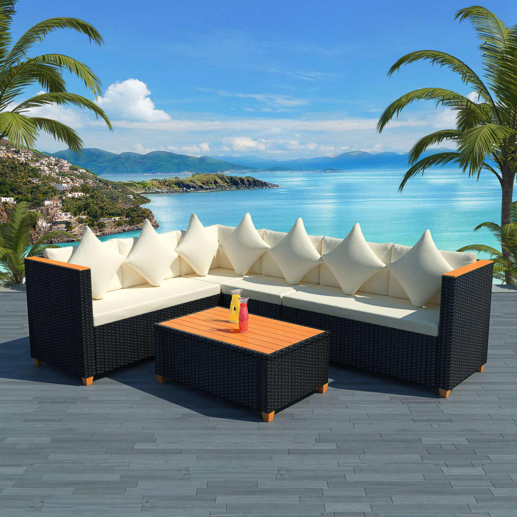 4-delige Loungeset met kussens poly rattan zwart is nu te koop bij PeponiXL, paradijselijk wonen!