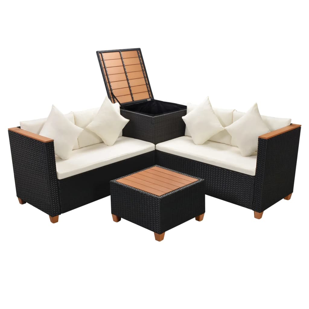 4-delige Loungeset met kussens poly rattan zwart is nu te koop bij PeponiXL, paradijselijk wonen!