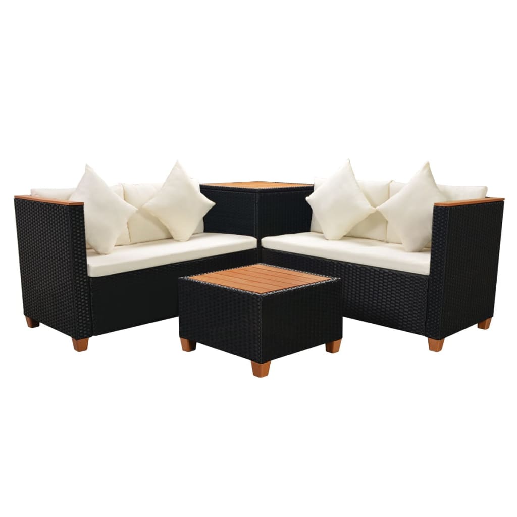 4-delige Loungeset met kussens poly rattan zwart is nu te koop bij PeponiXL, paradijselijk wonen!