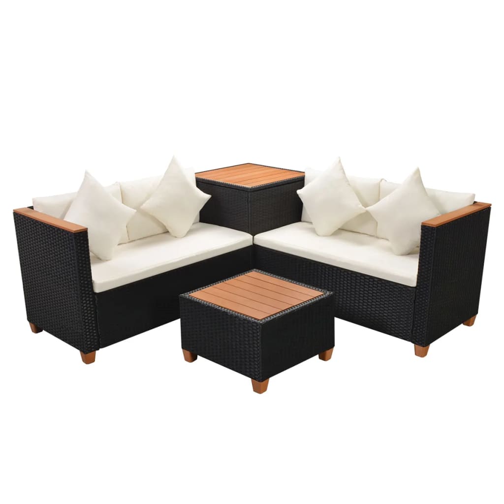 4-delige Loungeset met kussens poly rattan zwart is nu te koop bij PeponiXL, paradijselijk wonen!