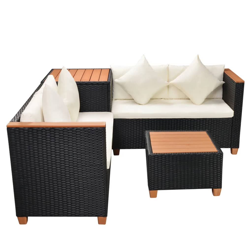 4-delige Loungeset met kussens poly rattan zwart is nu te koop bij PeponiXL, paradijselijk wonen!