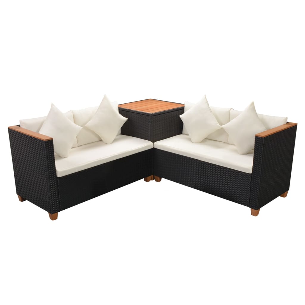 4-delige Loungeset met kussens poly rattan zwart is nu te koop bij PeponiXL, paradijselijk wonen!