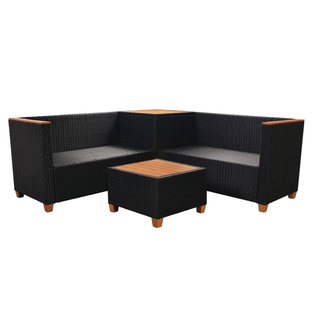 4-delige Loungeset met kussens poly rattan zwart is nu te koop bij PeponiXL, paradijselijk wonen!