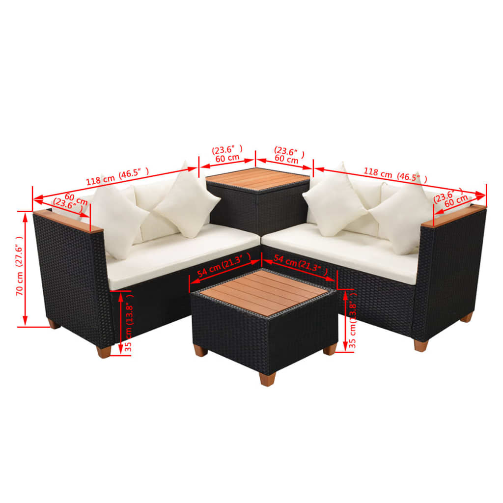 4-delige Loungeset met kussens poly rattan zwart is nu te koop bij PeponiXL, paradijselijk wonen!