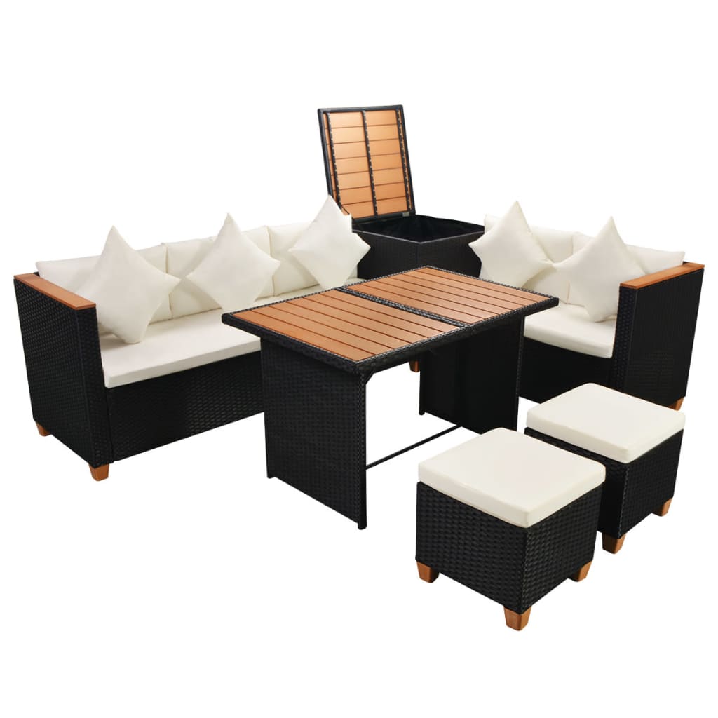 7-delige Loungeset met kussens poly rattan zwart is nu te koop bij PeponiXL, paradijselijk wonen!