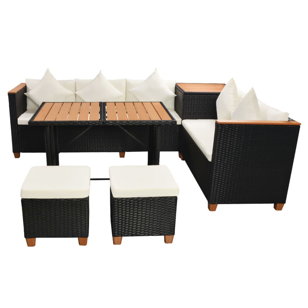 7-delige Loungeset met kussens poly rattan zwart is nu te koop bij PeponiXL, paradijselijk wonen!