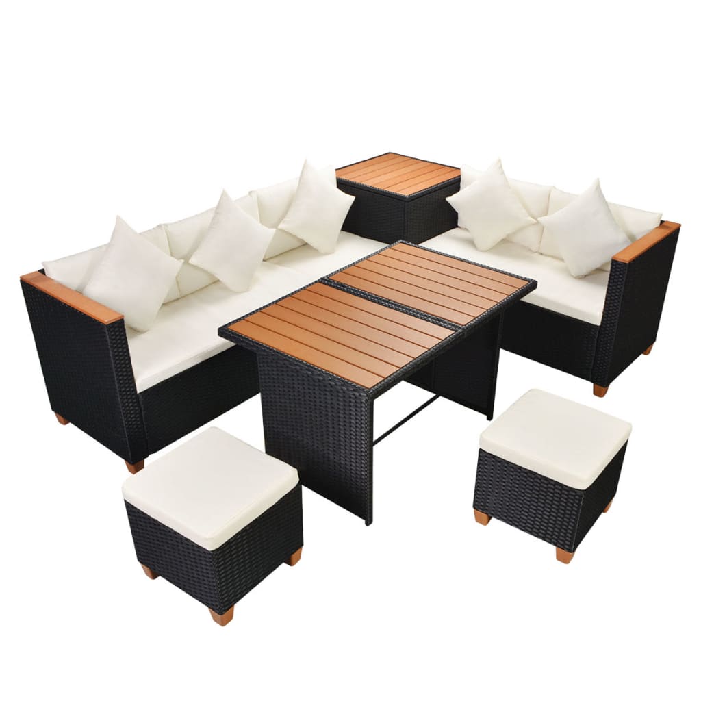 7-delige Loungeset met kussens poly rattan zwart is nu te koop bij PeponiXL, paradijselijk wonen!