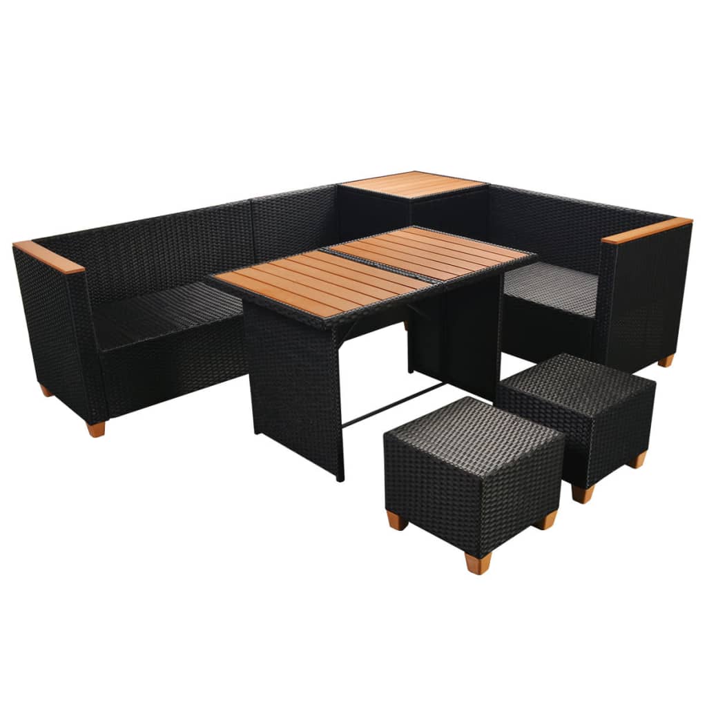 7-delige Loungeset met kussens poly rattan zwart is nu te koop bij PeponiXL, paradijselijk wonen!