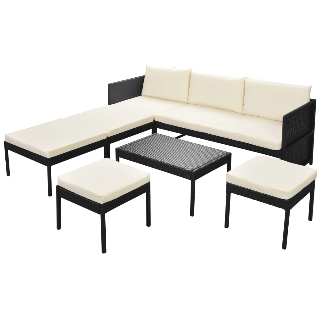 6-delige Loungeset met kussens poly rattan zwart is nu te koop bij PeponiXL, paradijselijk wonen!
