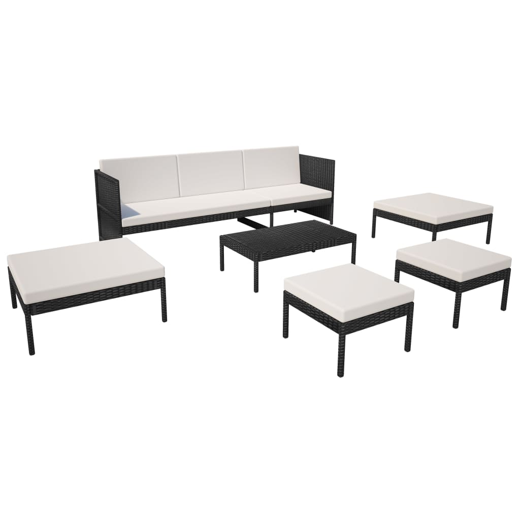 6-delige Loungeset met kussens poly rattan zwart is nu te koop bij PeponiXL, paradijselijk wonen!