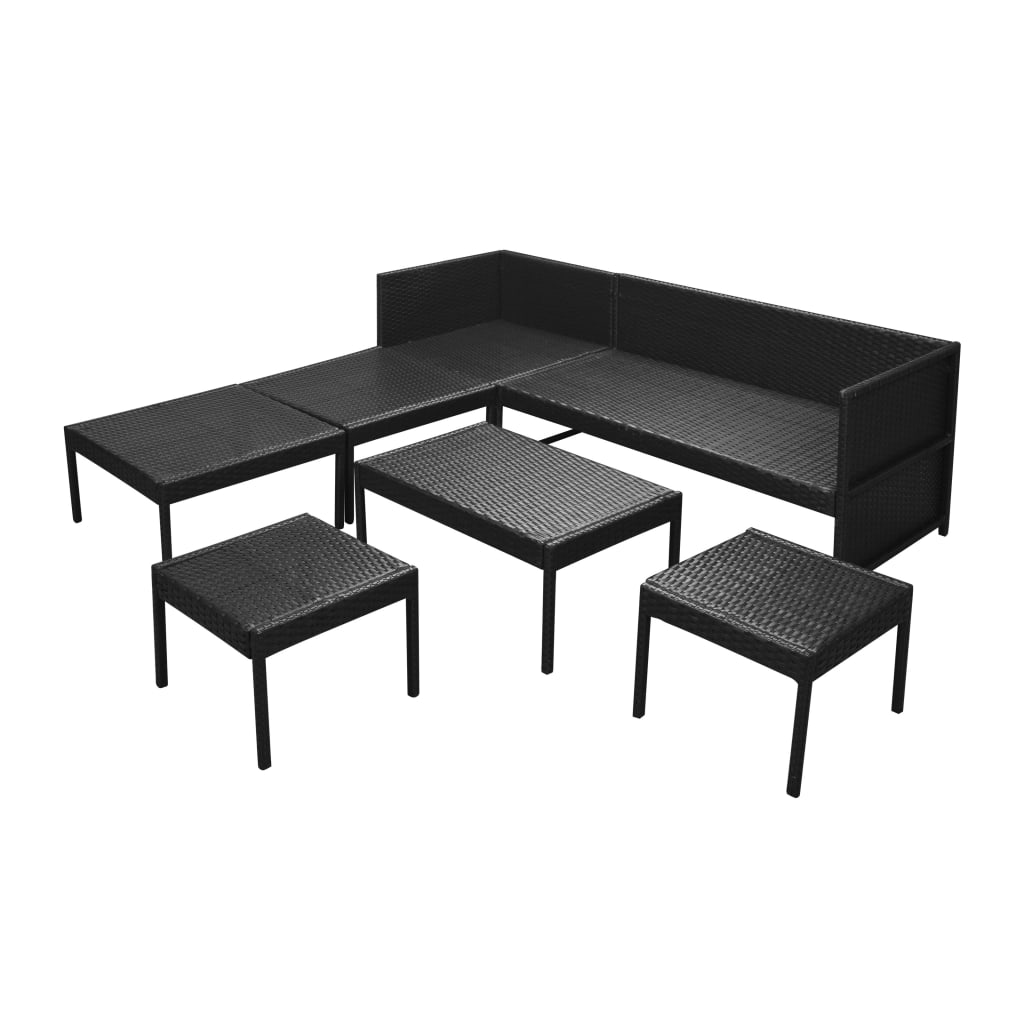 6-delige Loungeset met kussens poly rattan zwart is nu te koop bij PeponiXL, paradijselijk wonen!