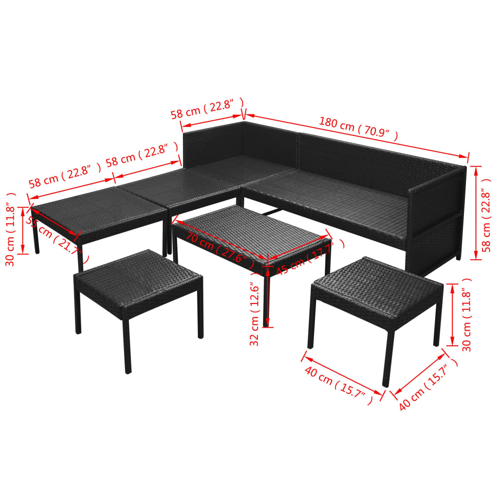 6-delige Loungeset met kussens poly rattan zwart is nu te koop bij PeponiXL, paradijselijk wonen!