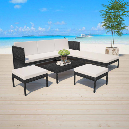 6-delige Loungeset met kussens poly rattan zwart is nu te koop bij PeponiXL, paradijselijk wonen!