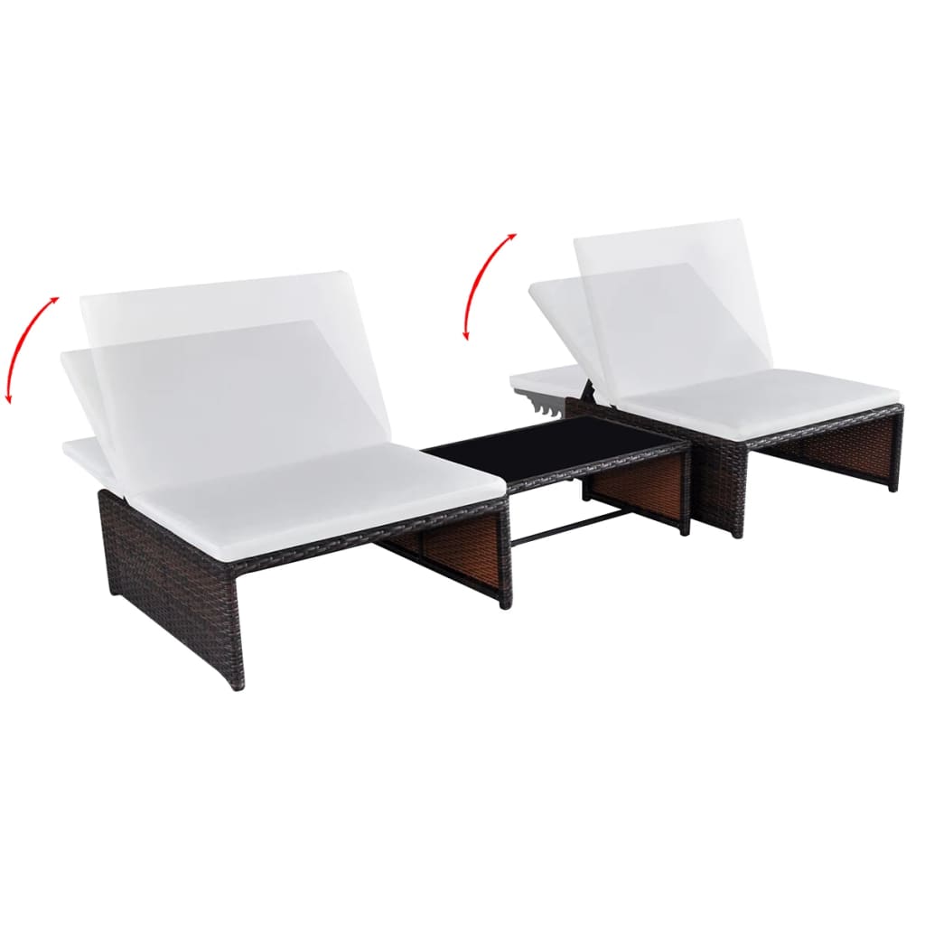 Tuinstoelen 2 st verstelbaar met tafel poly rattan bruin is nu te koop bij PeponiXL, paradijselijk wonen!