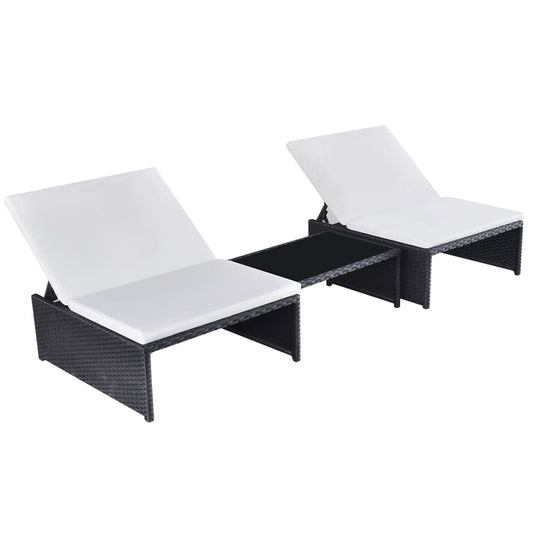 Tuinstoelen 2 st verstelbaar met tafel poly rattan zwart is nu te koop bij PeponiXL, paradijselijk wonen!
