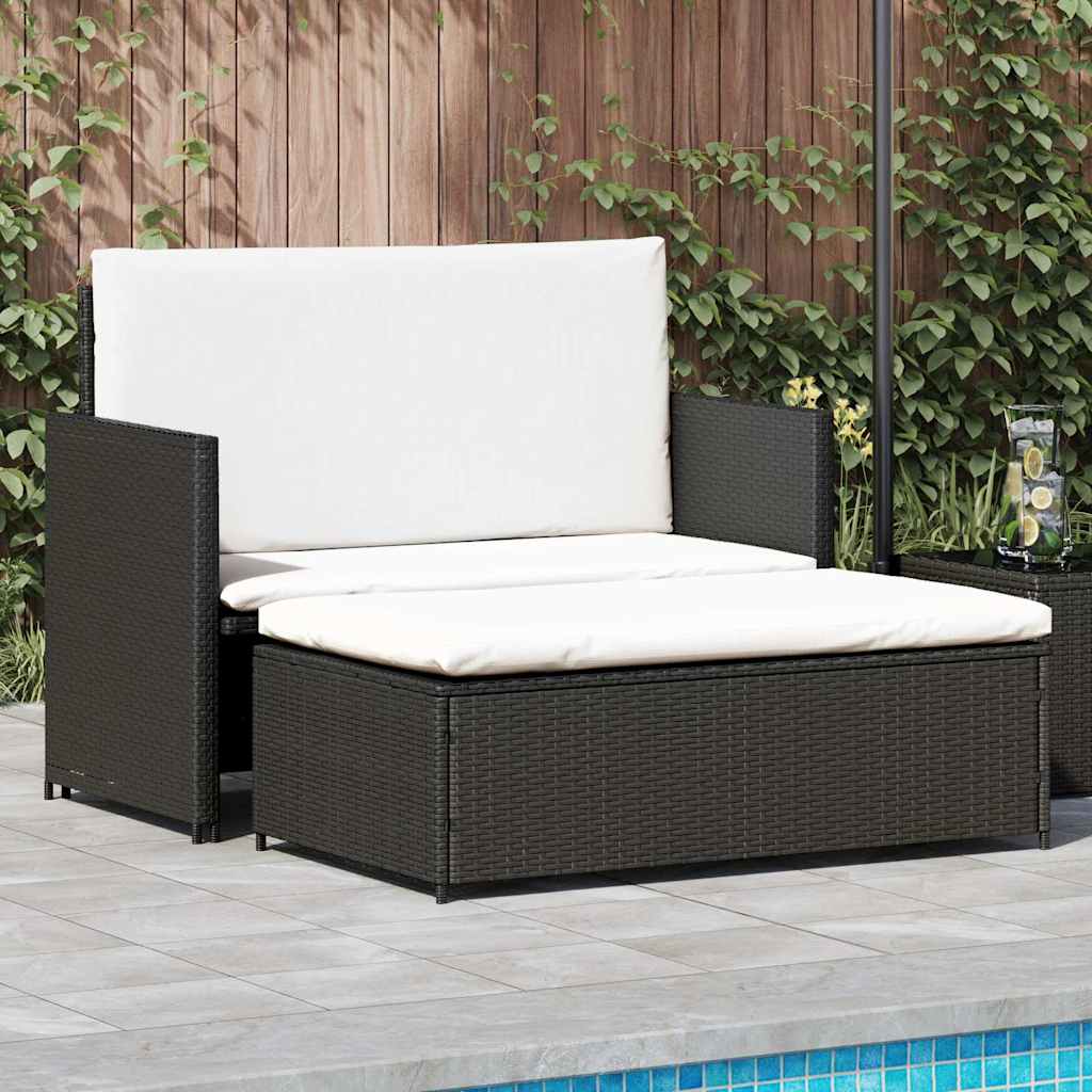 2-delige Loungeset met kussens poly rattan zwart is nu te koop bij PeponiXL, paradijselijk wonen!