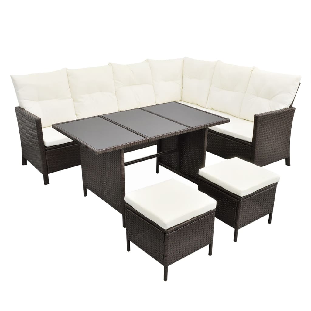 4-delige Loungeset met kussens poly rattan bruin is nu te koop bij PeponiXL, paradijselijk wonen!