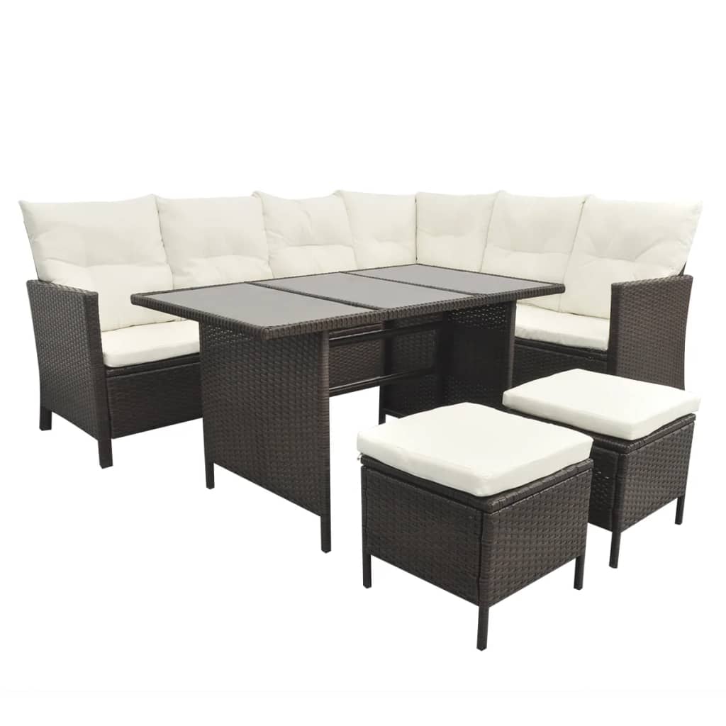 4-delige Loungeset met kussens poly rattan bruin is nu te koop bij PeponiXL, paradijselijk wonen!