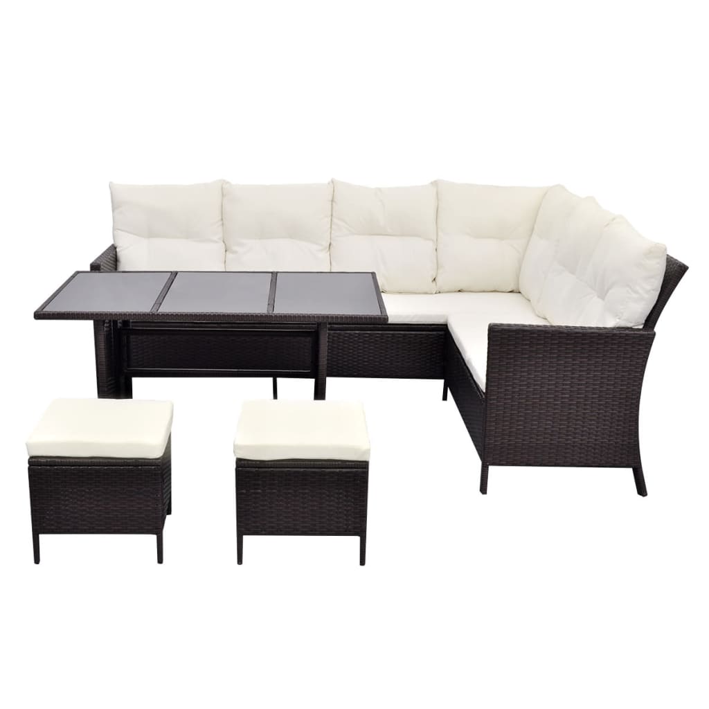 4-delige Loungeset met kussens poly rattan bruin is nu te koop bij PeponiXL, paradijselijk wonen!