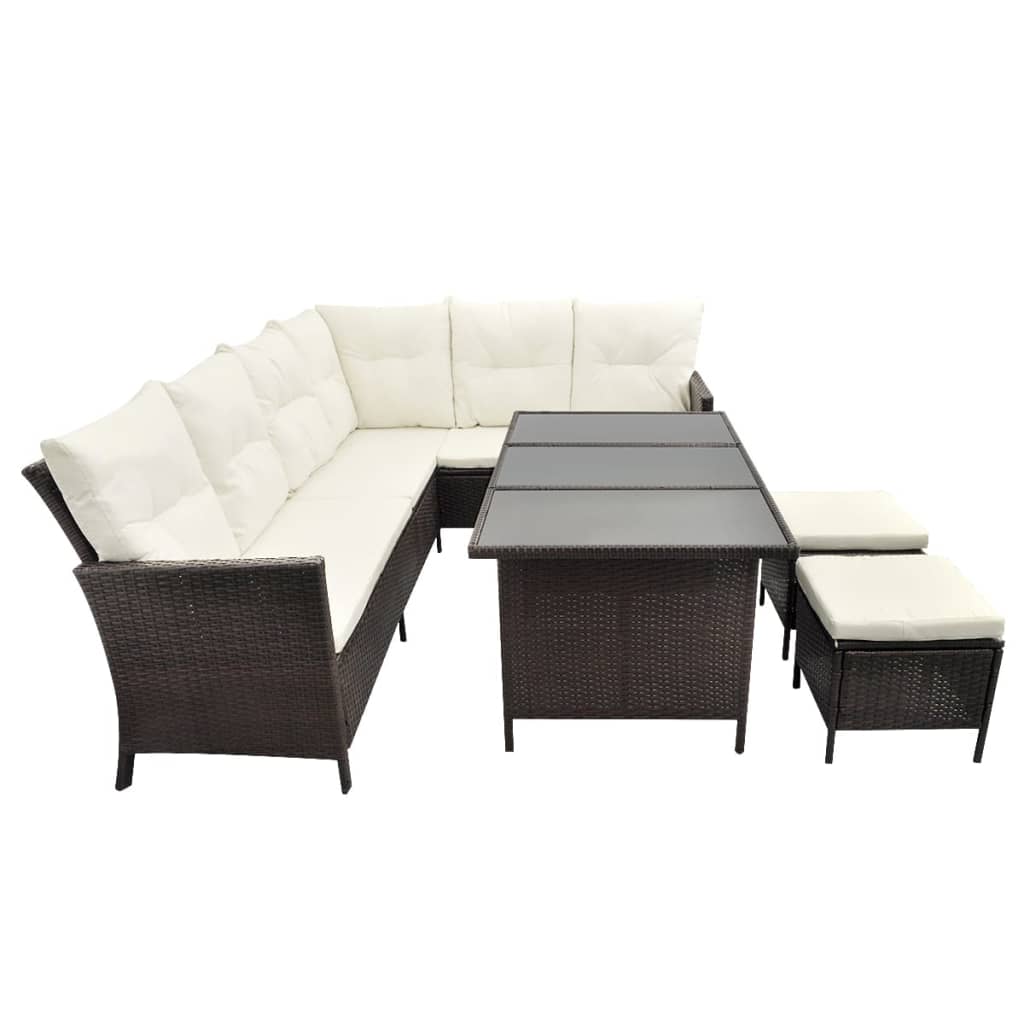 4-delige Loungeset met kussens poly rattan bruin is nu te koop bij PeponiXL, paradijselijk wonen!
