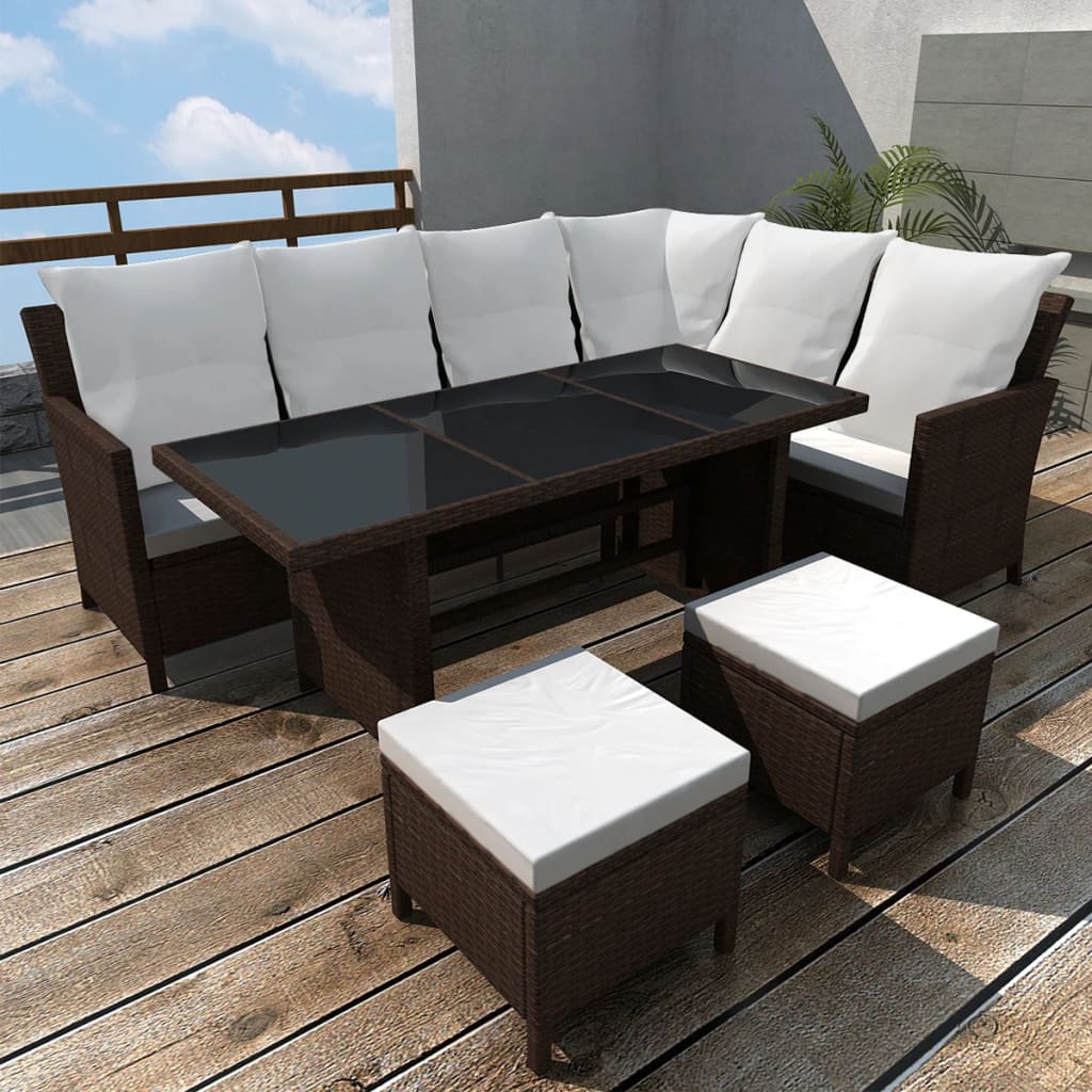 4-delige Loungeset met kussens poly rattan bruin is nu te koop bij PeponiXL, paradijselijk wonen!