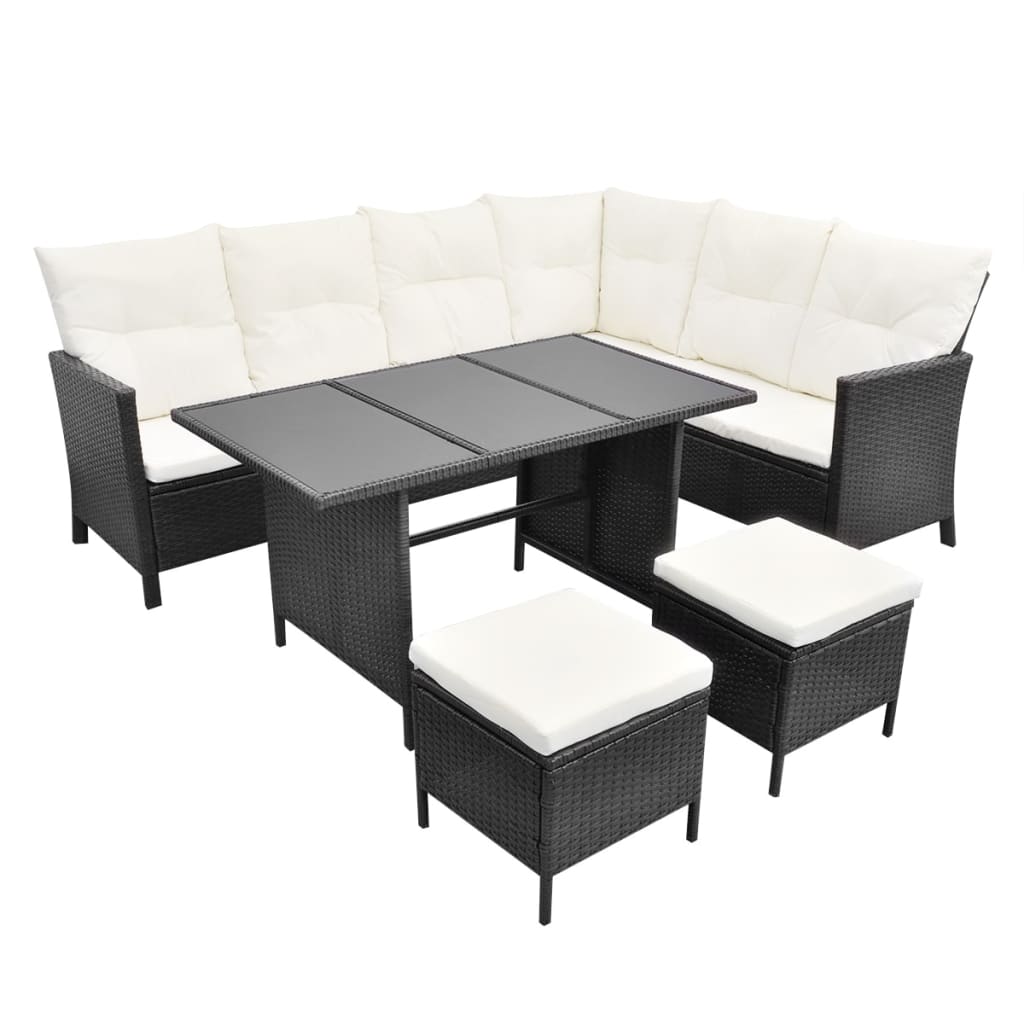 4-delige Loungeset met kussens poly rattan zwart is nu te koop bij PeponiXL, paradijselijk wonen!