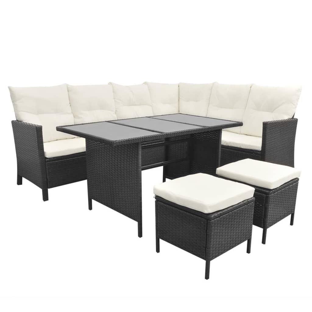 4-delige Loungeset met kussens poly rattan zwart is nu te koop bij PeponiXL, paradijselijk wonen!