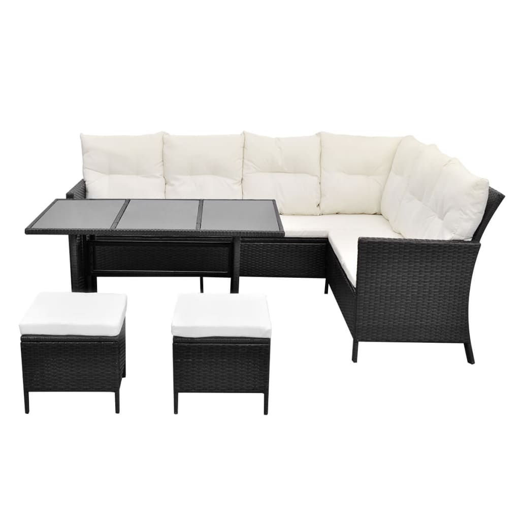 4-delige Loungeset met kussens poly rattan zwart is nu te koop bij PeponiXL, paradijselijk wonen!