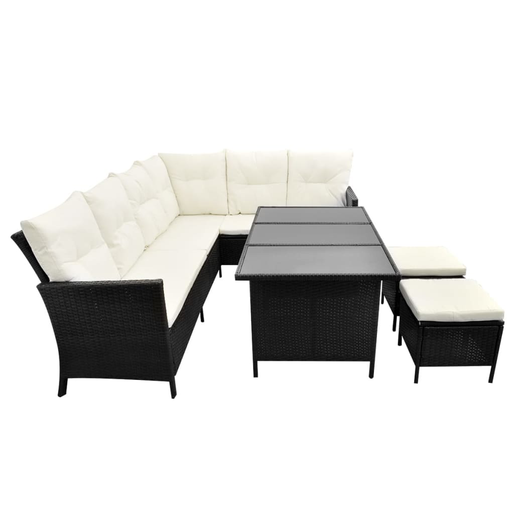 4-delige Loungeset met kussens poly rattan zwart is nu te koop bij PeponiXL, paradijselijk wonen!
