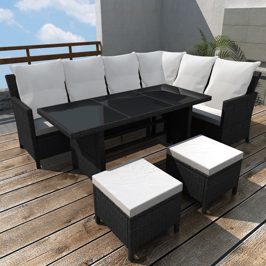 4-delige Loungeset met kussens poly rattan zwart is nu te koop bij PeponiXL, paradijselijk wonen!