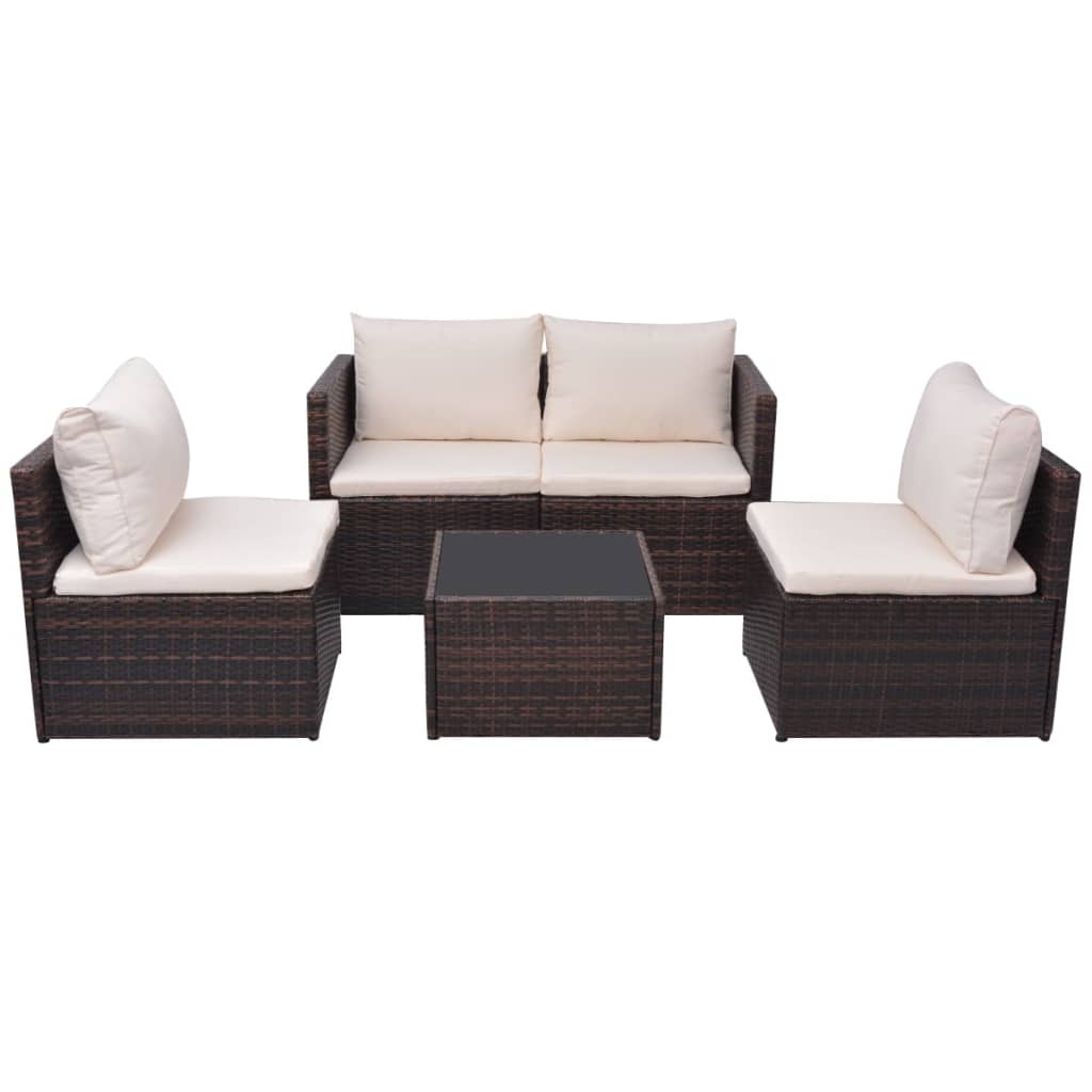 5-delige Loungeset met kussens poly rattan bruin is nu te koop bij PeponiXL, paradijselijk wonen!